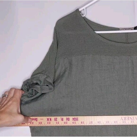 Lungo L'Arno Linen Top Women 1X Green Short Dolman Sleeve Mixed Fabric Gauze - Picture 4 of 11